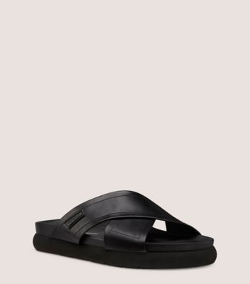 Stuart Weitzman,SW FLEX CRISSCROSS SPORT SLIDE,EVA,Leather,Rubber,Slides,Flexible,Casual,Black