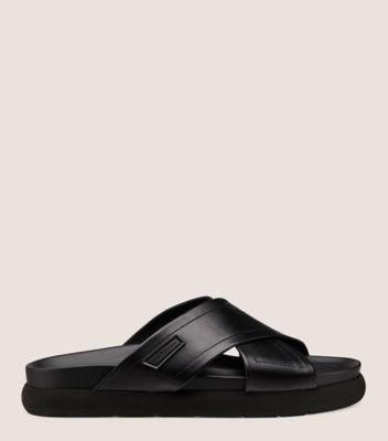 Stuart Weitzman,SW FLEX CRISSCROSS SPORT SLIDE,EVA,Leather,Rubber,Slides,Flexible,Casual,Black,Front View