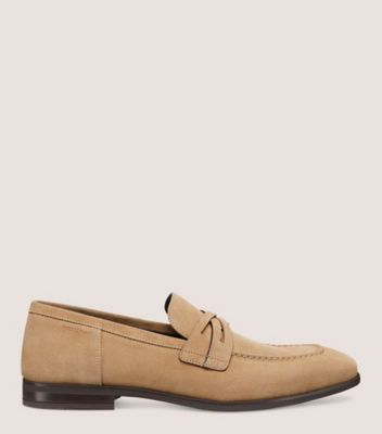 Stuart Weitzman,SIMON CRISSCROSS LOAFER,Leather,Suede,Rubber,Loafer,Penny Loafer,Flexible,Padded Insole,Work,Beige,Front View