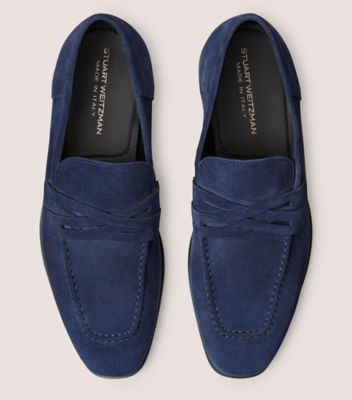 Stuart Weitzman,SIMON CRISSCROSS LOAFER,Loafer,Suede,Blue,Top View