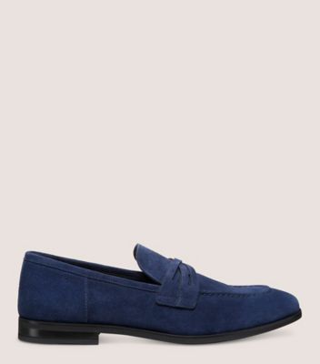 Stuart Weitzman,SIMON CRISSCROSS LOAFER,Leather,Suede,Rubber,Loafer,Penny Loafer,Flexible,Padded Insole,Work,Navy,Front View