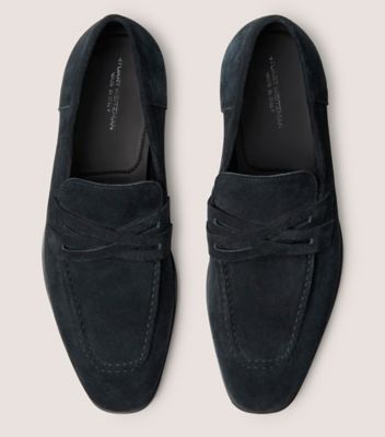 Stuart Weitzman,SIMON CRISSCROSS LOAFER,Loafer,Suede,Off Black,Top View