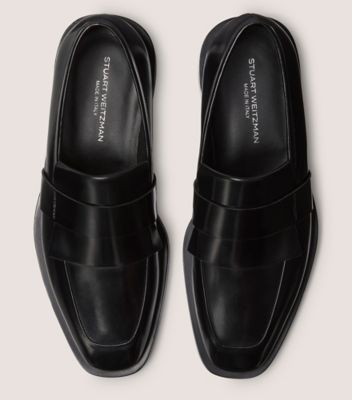 Stuart Weitzman,ROYCE KILTIE LOAFER,Leather,Loafer,Logo,Shoe Straps,Notched Embellishment,Work,Black,Top View