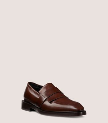Stuart Weitzman,ROYCE KILTIE LOAFER,Leather,Loafer,Logo,Shoe Straps,Notched Embellishment,Work,Brown,Side View