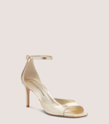 Stuart Weitzman,Sandal,Cuir métallique liquide,Or Pâle