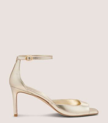 Stuart Weitzman,Sandal,Cuir métallique liquide,Or Pâle