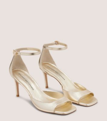 Stuart Weitzman,Sandal,Cuir métallique liquide,Or Pâle