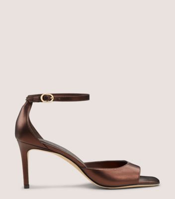 Stuart Weitzman,Sandal,Cuir métallique liquide,Moka