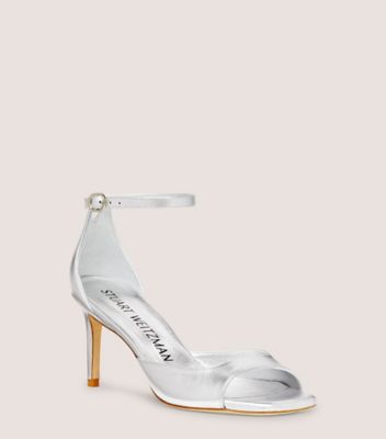 Stuart Weitzman,NUDISTIA 75 SANDAL,Sandals,Cushioned,Cocktail,Silver,Side View