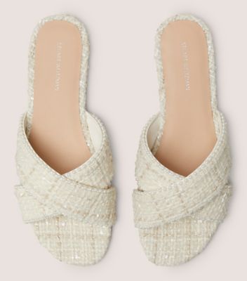 Stuart Weitzman,ROZA PEARL SLIDE,Slide,Shimmer Boucle,Cream,Top View