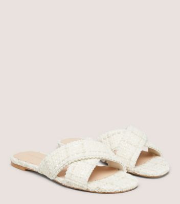 Stuart Weitzman,ROZA PEARL SLIDE,Leather,Bouclé,Rubber,Slides,Pearl,Casual,Cream