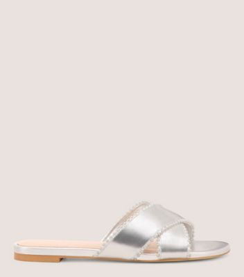 Stuart Weitzman,ROZA PEARL SLIDE,Silver,Front View