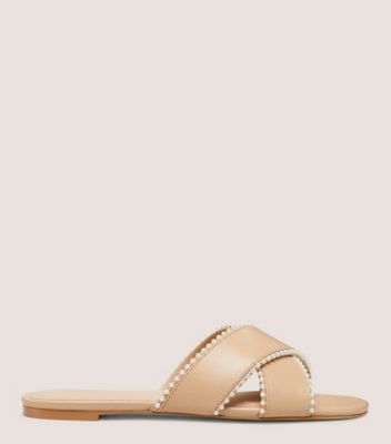 Stuart Weitzman,ROZA PEARL SLIDE,Leather,Rubber,Slides,Pearl,Casual,Beige
