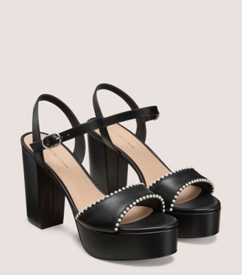 Stuart Weitzman,Sandal,Cuir lisse,Noir,Angle View