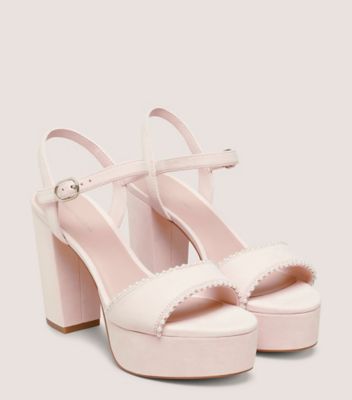 Stuart Weitzman,DANCER PEARL PLATFORM SANDAL,Suede,Leather,Rubber,Sandals,Pearl,Party,Pink,Angle View