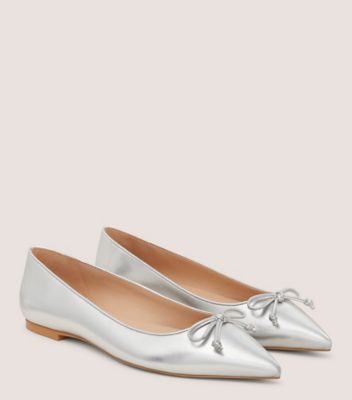 Stuart Weitzman,Flat,Cuir métallique,Argent,Angle View