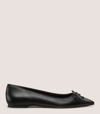 Stuart Weitzman,GABBY BOW POINTED FLAT,Leather,Nappa Leather,Rubber,Flats,Bow,Work,Black