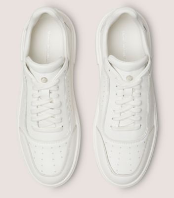 Stuart Weitzman,RYAN LOW-TOP SNEAKER,Leather,Rubber,Casual,Perforated,Pull Tab,Casual,White,Top View