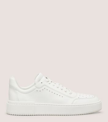 Stuart Weitzman,RYAN LOW-TOP SNEAKER,Leather,Rubber,Casual,Perforated,Pull Tab,Casual,White