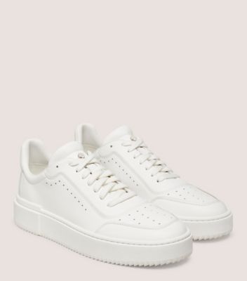 Stuart Weitzman,RYAN LOW-TOP SNEAKER,Leather,Rubber,Casual,Perforated,Pull Tab,Casual,White,Angle View