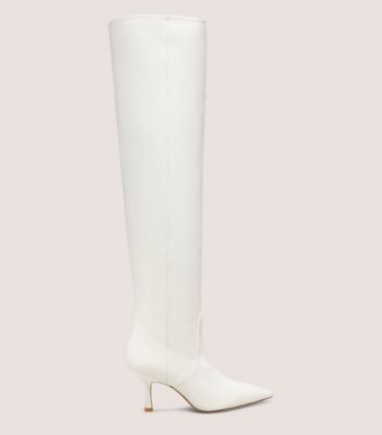 Stuart Weitzman,NAOMI 75 TALL BOOT,Rubber,Nappa Leather,Boots,Day Party,White,Front View