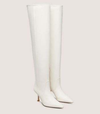 Stuart Weitzman,NAOMI 75 TALL BOOT,Rubber,Nappa Leather,Boots,Day Party,White,Angle View