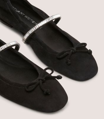 Stuart Weitzman,STEFANIE BALLET FLAT,Flat,Suede & crystal,Black & Clear,Top View