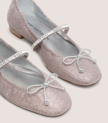 Stuart Weitzman,STEFANIE BALLET FLAT,Flat,Lamé & Crystal,Rosewater,Top View