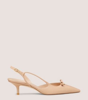 Stuart Weitzman,TULLY 50 SLINGBACK,Pump,Lacquered Nappa Leather,Adobe Beige,Front View