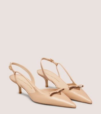 Stuart Weitzman,TULLY 50 SLINGBACK,Pump,Lacquered Nappa Leather,Adobe Beige,Angle View