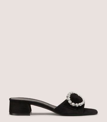 Stuart Weitzman,SLOANE 35 SLIDE,Slide,Suede,Black,Front View