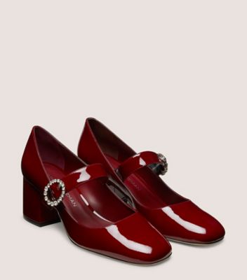 Stuart Weitzman,SLOANE 60 MARY JANE,Pumps,Rhinestones,Cushioned,Day Party,Maroon,Angle View