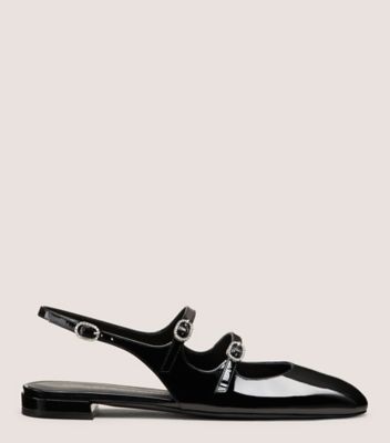 Stuart Weitzman,CLARIS MJ SLINGBACK,Flat,Patent leather,Black,Front View