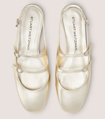 Stuart Weitzman,CLARIS MJ SLINGBACK,Leather,Flats,Rhinestones,Cocktail,Gold,Metallic,Top View