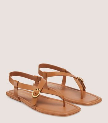 Stuart Weitzman,BENNI SANDAL,Sandal,Smooth leather,Tan,Angle View