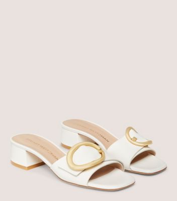 Stuart Weitzman,BENNI 35 SLIDE,Slide,Leather,Cream,Angle View