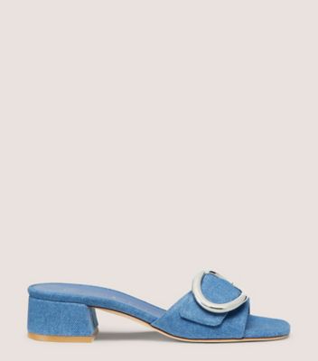 Stuart Weitzman,BENNI 35 SLIDE,Leather,Denim,Slides,Belt,Day Party,,Front View