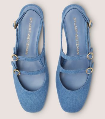 Stuart Weitzman,Flat,Denim rétro,Bleu Denim Délavé