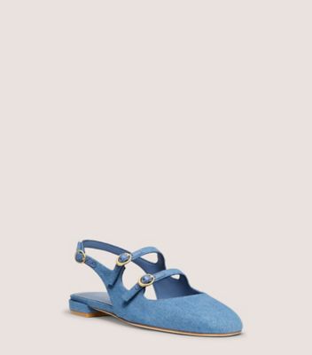 Stuart Weitzman,BENNI MJ SLINGBACK,Flat,Vintage denim,Washed Blue Denim,Side View