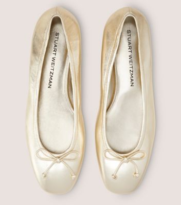 Stuart Weitzman,BALLERINE BRIA,Flat,Cuir métallique liquide,Or pâle