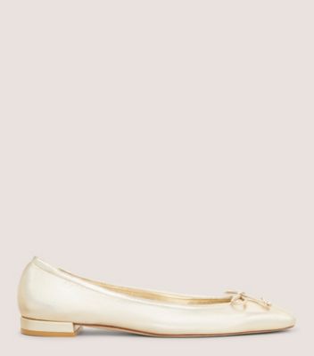 Stuart Weitzman,BRIA BALLET FLAT,Flat,Liquid Metallic Leather,Light Gold,Front View