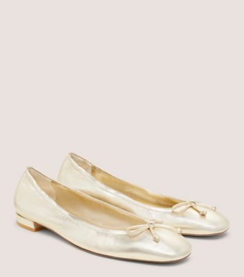 Stuart Weitzman,BALLERINE BRIA,Flat,Cuir métallique liquide,Or pâle