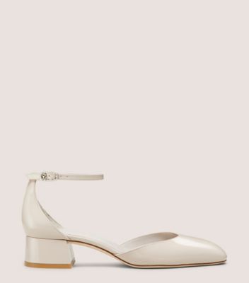 Stuart Weitzman,BRIA 35 STRAP PUMP,Leather,Pumps,D Orsay,Cocktail,Cream,Front View