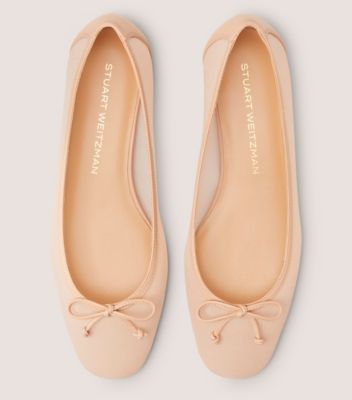 Stuart Weitzman,ARABELLA BALLET FLAT,Mesh,Nappa Leather,Ballet Flats,Bow,Work,Beige,Top View