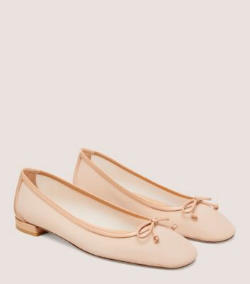 Stuart Weitzman,ARABELLA BALLET FLAT,Mesh,Nappa Leather,Ballet Flats,Bow,Work,Beige,Angle View