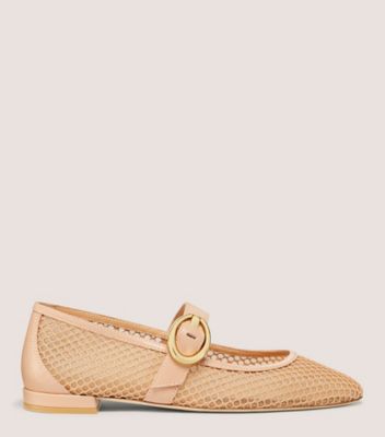 Stuart Weitzman,ARABELLA MARY JANE,Flat,Mesh & Lacquered Nappa Leather,Ginger,Front View