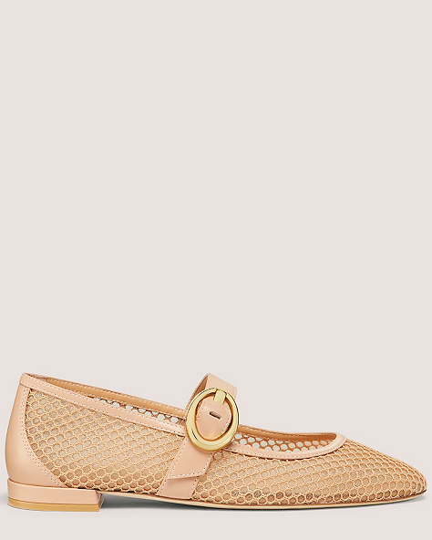 Stuart Weitzman,ARABELLA MARY JANE,Flat,Mesh & Lacquered Nappa Leather,Ginger,Front View