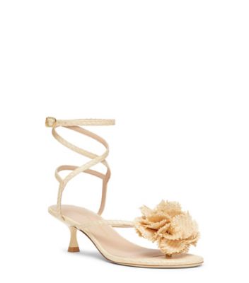 Stuart Weitzman,BELIZE 50 SANDAL,Raffia,Rubber,Sandals,3D Embellishment,Embellished,Cocktail,Beige