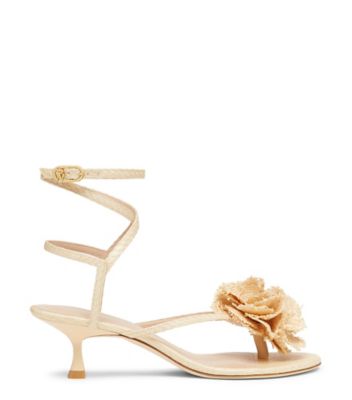 Stuart Weitzman,BELIZE 50 SANDAL,Raffia,Rubber,Sandals,3D Embellishment,Embellished,Cocktail,Beige