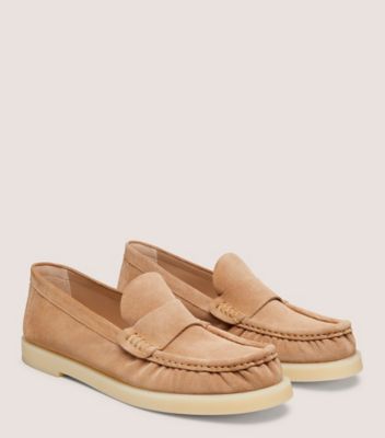 Stuart Weitzman,BLAKE LOAFER,Loafer,Sport Suede,Camel & Cream,Angle View